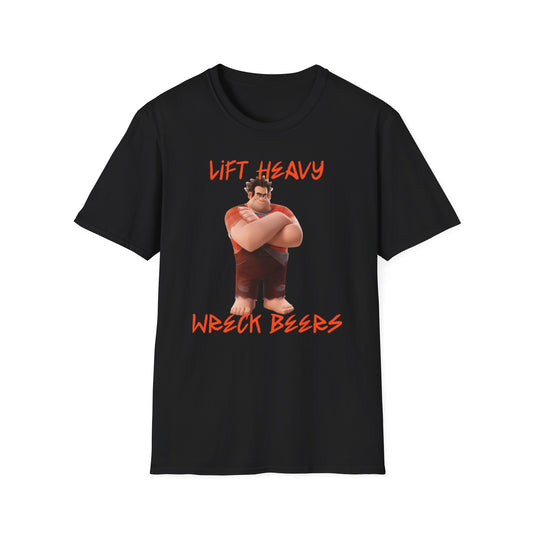 Funny Gym T-Shirt - Lift Heavy Wreck Beers - Unisex Softstyle Tee