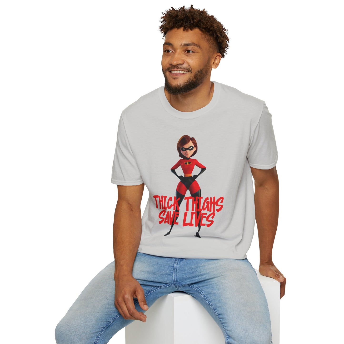 Thick Thighs Save Lives Funny Unisex T-Shirt - Gym Pump Cover Disney Mrs. Incredible Design