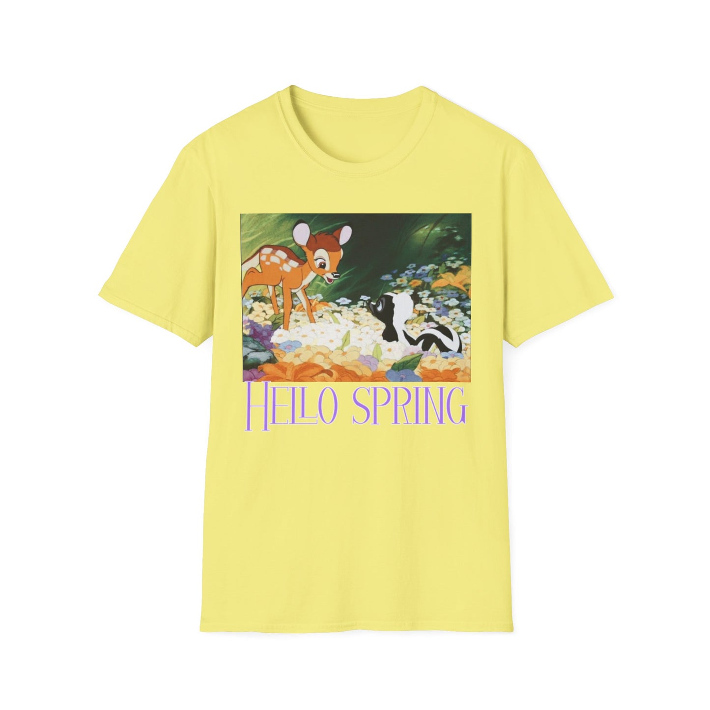 Hello Spring Unisex Softstyle T-Shirt, Cute Animal Tee, Floral Graphic Shirt, Spring Outfit, Nature Lover Gift, Seasonal Wardrobe