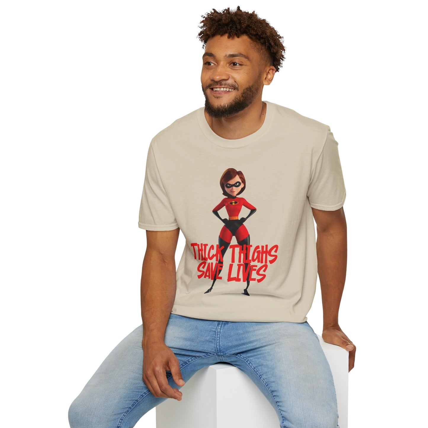 Thick Thighs Save Lives Funny Unisex T-Shirt - Gym Pump Cover Disney Mrs. Incredible Design