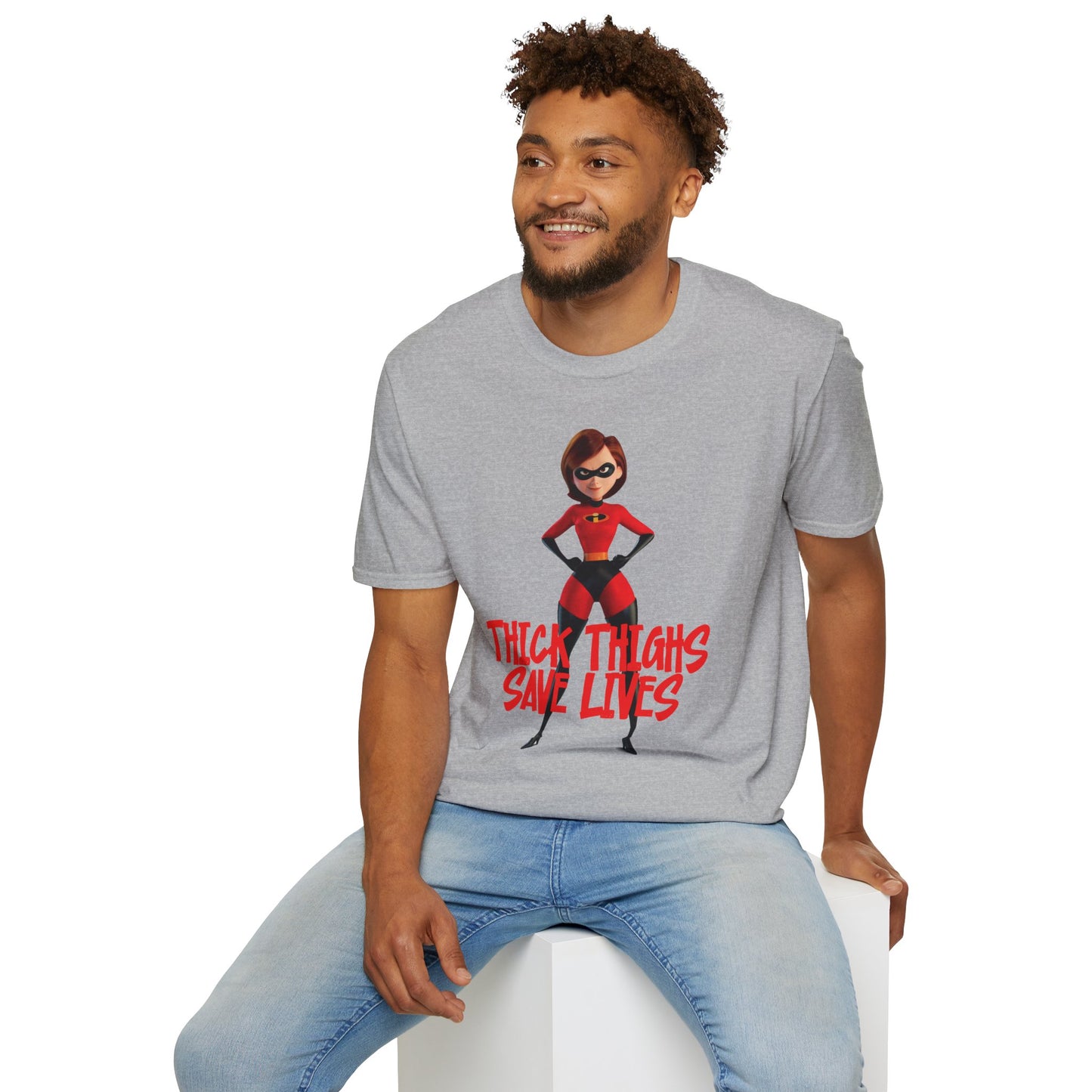 Thick Thighs Save Lives Funny Unisex T-Shirt - Gym Pump Cover Disney Mrs. Incredible Design